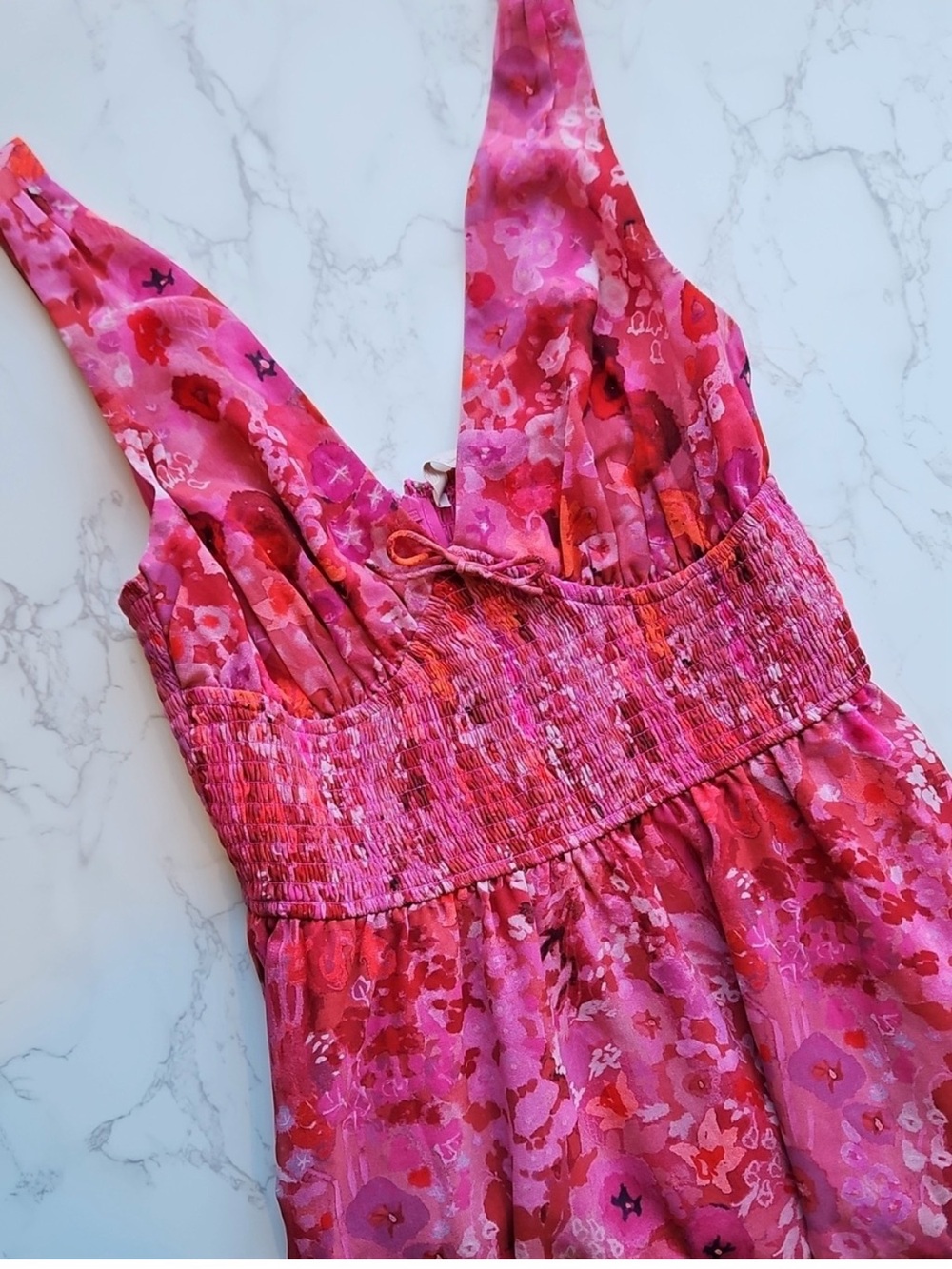 Hutch Pink Floral Smocked Midi Dress Size M